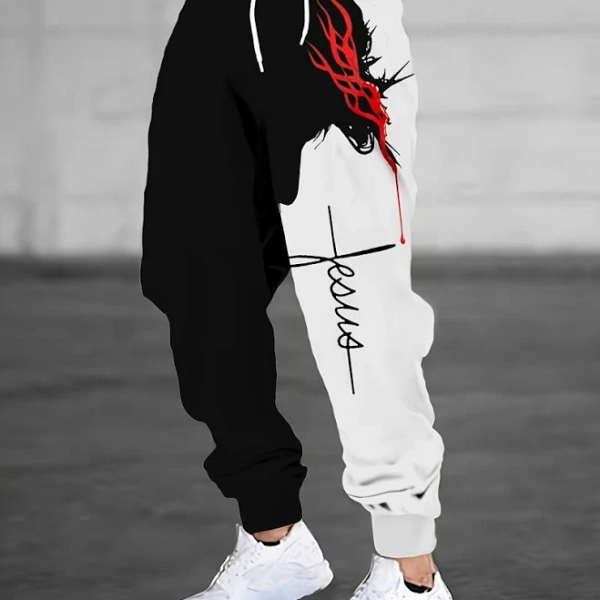 Men's Y2K Jesus-Themed Loose-Fit Joggers