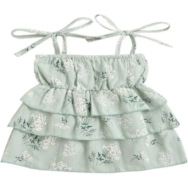 Generic 4 Colors Summer Baby Girls Cute Dress Flowers Printed Off Shoulder Sleeveless A-Line Mini Dress Green 0-3 Months Other 18-24months