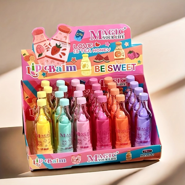 24pcs LiBaIram Lip Balm Gift Set - "Magic Your Life" Themed, Moisturizing & Nourishing Lip Care with Colorful Bottle Design, Natural Finish for All Skin Types
