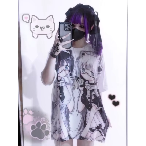 White T Shirt Subculture Y2k Anime Printed Comic Harajuku Short Sleeve Tops Summer 2024 Loose Casual Japanese Women Tees - AliExpress 200000345