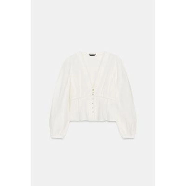 Zara - Romantische Bluse Mit Stickerei - Cremefarben - Xl - Damen