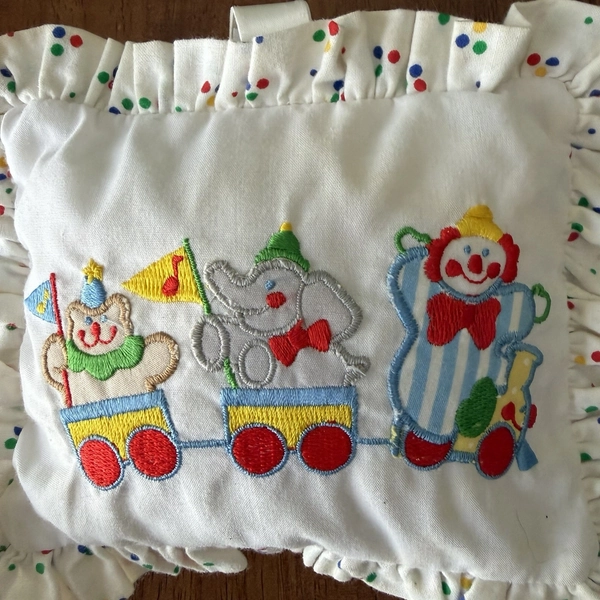 Vintage Eden Circus Train Musical Hanging Crib Pillow Polka Dot Ruffled Edge