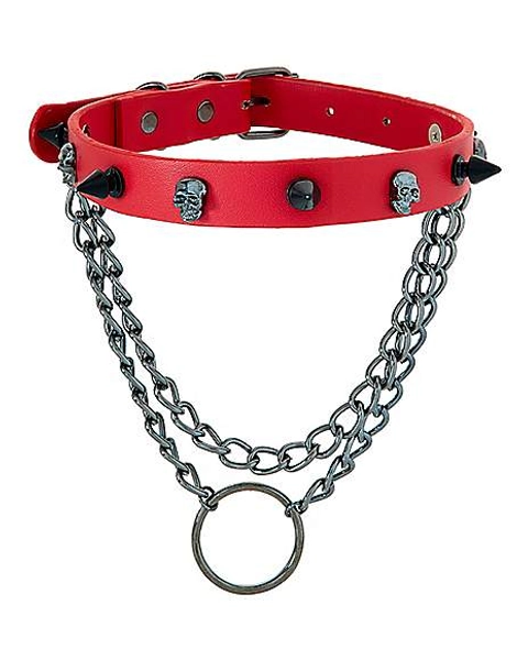 Red Skull and Spike Choker Necklace