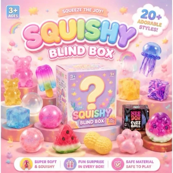 NeeDoh Squishy Surprise Box 30 Random Styles Soft Squeeze Fidget Toys Stress Relief Toy for Adults