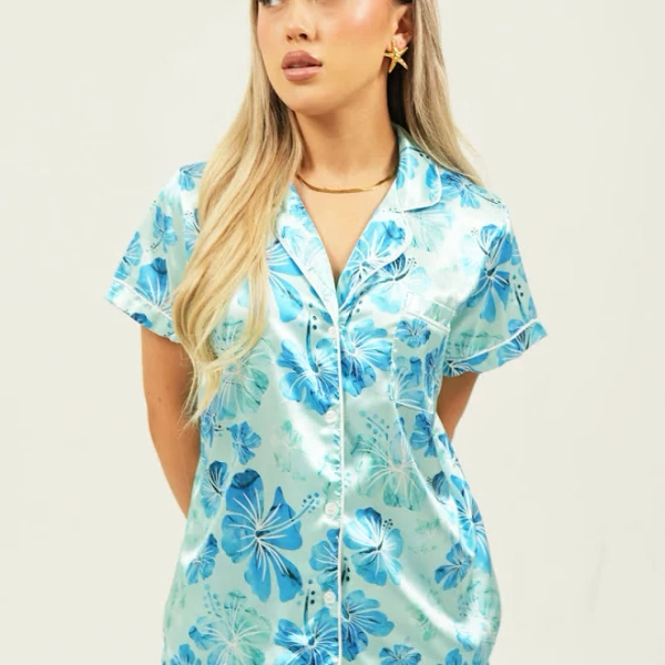 Night Sweet Thing Hibiscus Satin Pajama Set