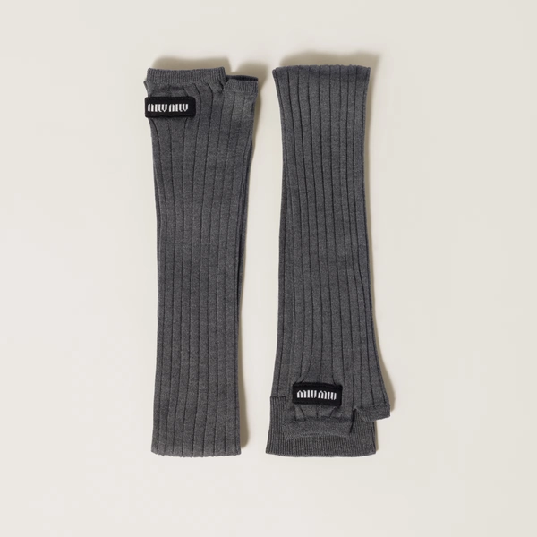 Ribbed knit silk fingerless gloves