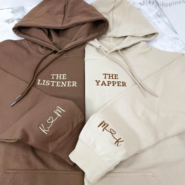 The Yapper & The Listener Couple Hoodies, Custom Embroidered Matching Valentine's Gift for Him and Her