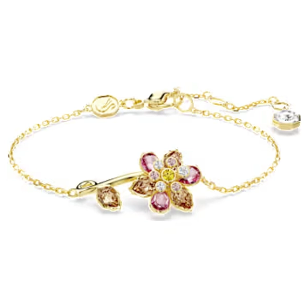 Idyllia bracelet, Mixed cuts, Flower, Multicolored, Gold-tone plated