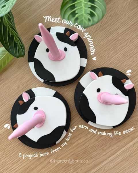 Handmade Cow Yarn Spinner, Detachable Holder, Smooth Bearing Knitting Crochet Accessory