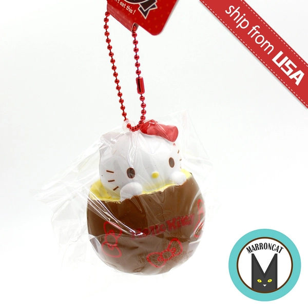 Vintage Japan Sanrio Hello Kitty Chocolate Egg Soft Squishy Red Bow Keychain