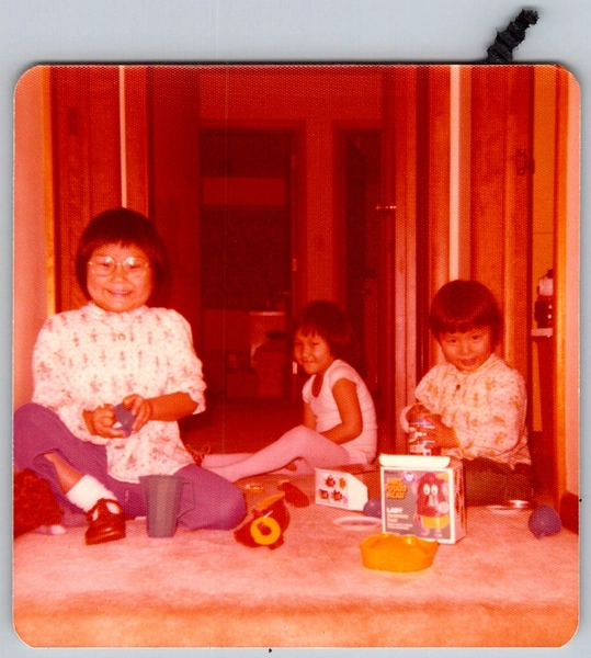 Vtg Color Snapshot Kids Playing Toys Indoors 1970s