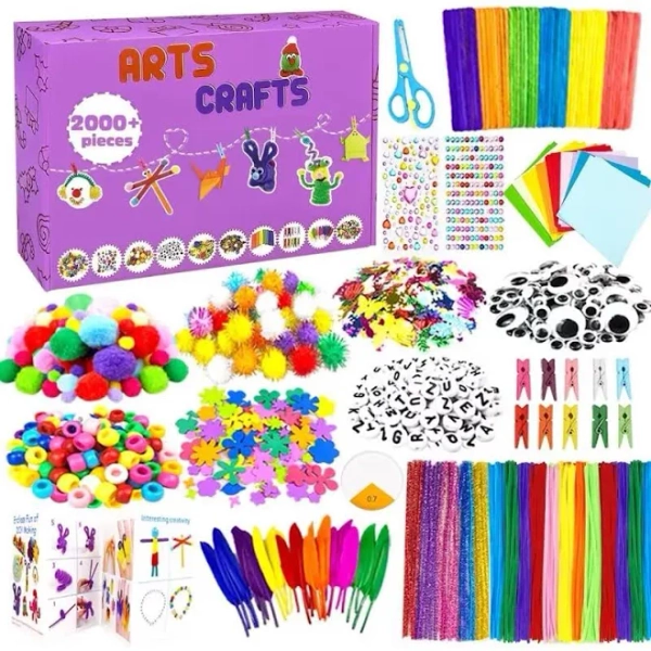 VLUSSO 3000Pcs DIY Arts and Crafts Supplies Kit for Kids - Kids Craft Kits Art Supplies Material Set with Pipe Cleaner All in 1 Crafts Activity Gifts