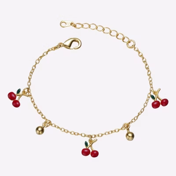 Guili Sweet 14K Gold Plated Kids Bracelet with Red Cherry Charms – A Fun and Playful Jewelry Piece for Little Ones