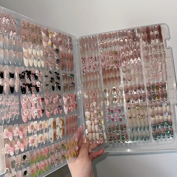 96pcs Multi-style Handmade Fake Nails Set | ABS Material, Mixed Color System, Almond Shaped, Glossy Finish, Suitable for Daily Use, Parties, Halloween, Christmas | Includes Nail Art Tools and Storage Box