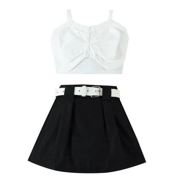 Girls 2 Piece Trendy Spaghetti Strap Bow Top & Pleated Skirt with Belt