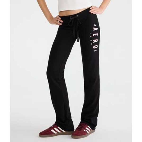 Aeropostale Womens' 1987 Fit & Flare Sweatpants - Black - Size XS - Cotton