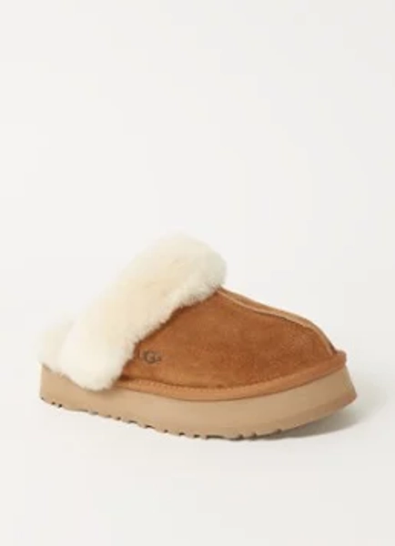 UGG W Disquette pantoffel van suède met schapenwol - Lichtbruin - 39