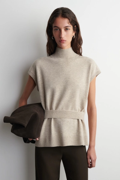 BELT-DETAIL FUNNEL-NECK WOOL VEST