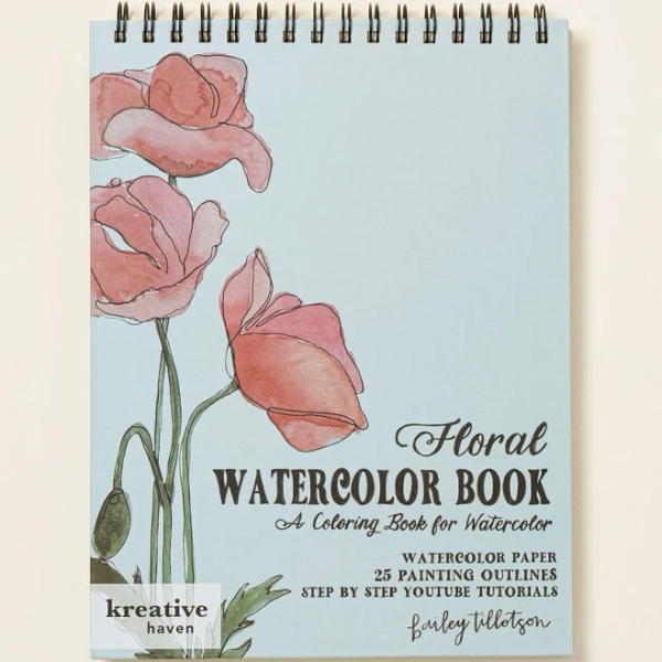Watercolor Coloring Book with Tutorials - Floral | Unique Gift Ideas | Graduation Gifts | Gifts for Teen | Crafting Gifts | Wedding Gifts | Gifts for