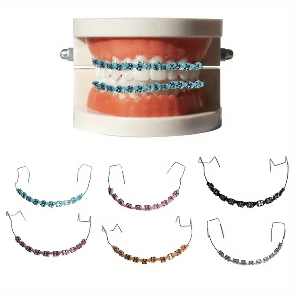 Pair of Stylish Metal Decorations | Temporary Colored Tooth Decoration Set (Including Upper And Lower Teeth Set), with Hooks, Fashionable Tooth Petals, Suitable for Models And Teaching Aids