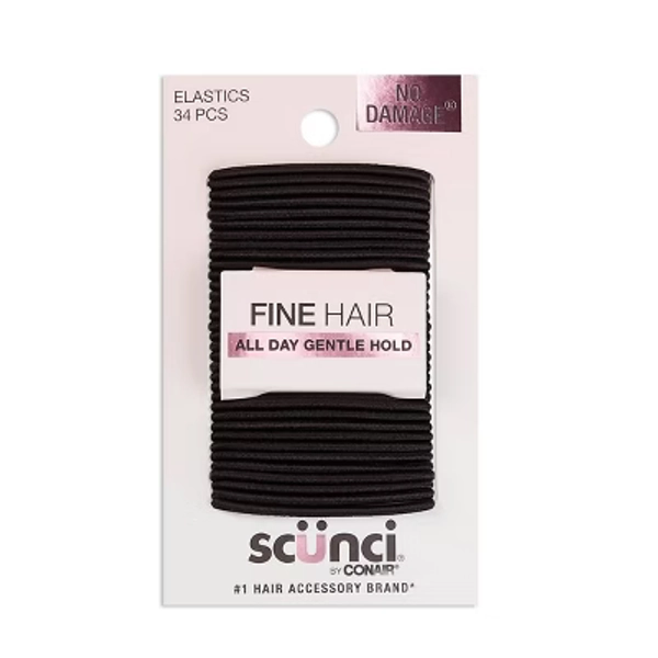 scünci No Damage Elastic Hair Ties - Black - Fine Hair - 2mm - 34pcs