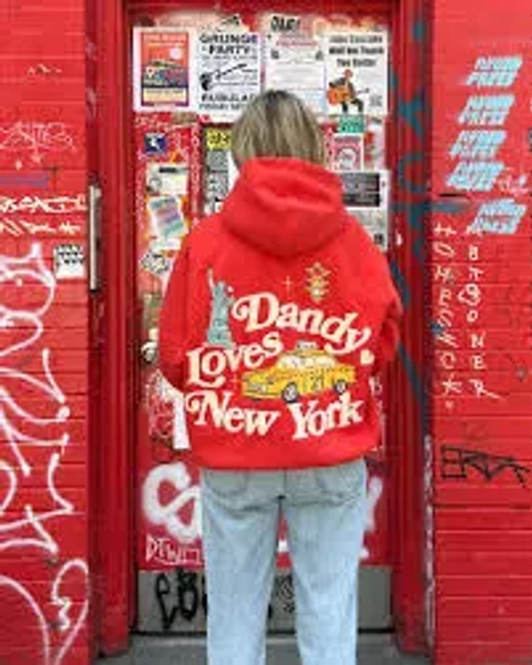 "New York" Oversized Lux Hoodie in Red - Large