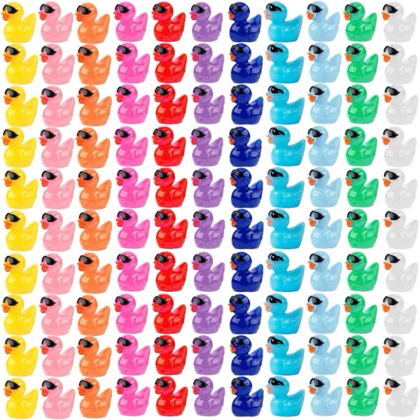 110 Pcs Mini Resin Ducks With Sunglasses, 11 Colors, Mini Resin Ducks Bulk Tiny Ducks Set For Potted Miniature Decoration Garden
