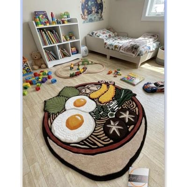 Ramen Bowl Rug, Hand Tufted Anime Food Decor in Custom Sizes