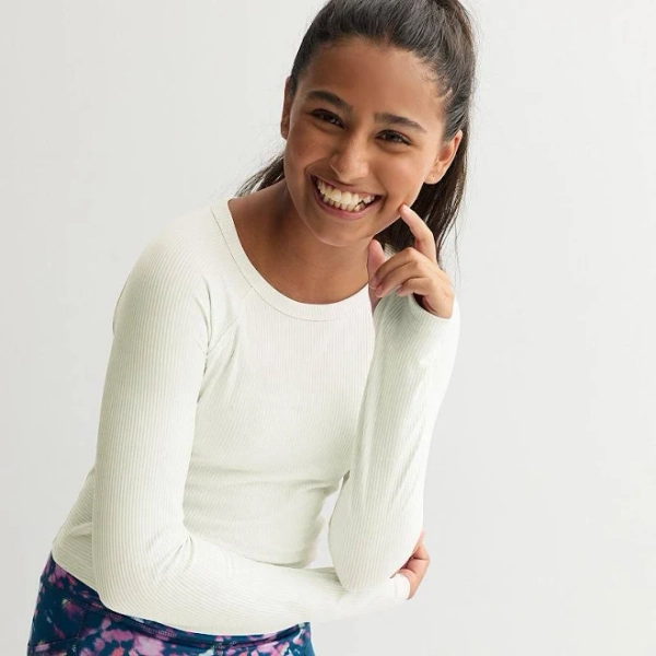 Girls 7-16 Tek Gear Long Sleeve Seamed Tee, Girl's, Size: Small (7), White Wildflower