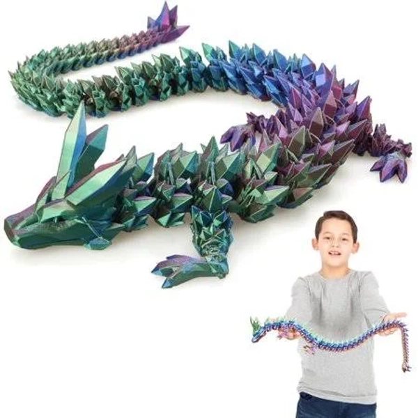 3d Printed Dragon - 24 inch Large Pearly Sheen Articulated Dragon, Mystery Easter Crystal Animals Fidget Toy(Blue Green Purple)