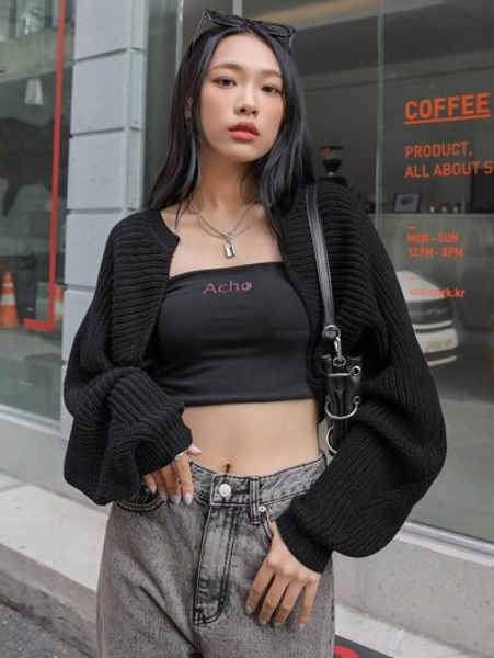 DAZY Open Front Batwing Sleeve Cardigan,Long Sleeve Tops,Fall Clothes