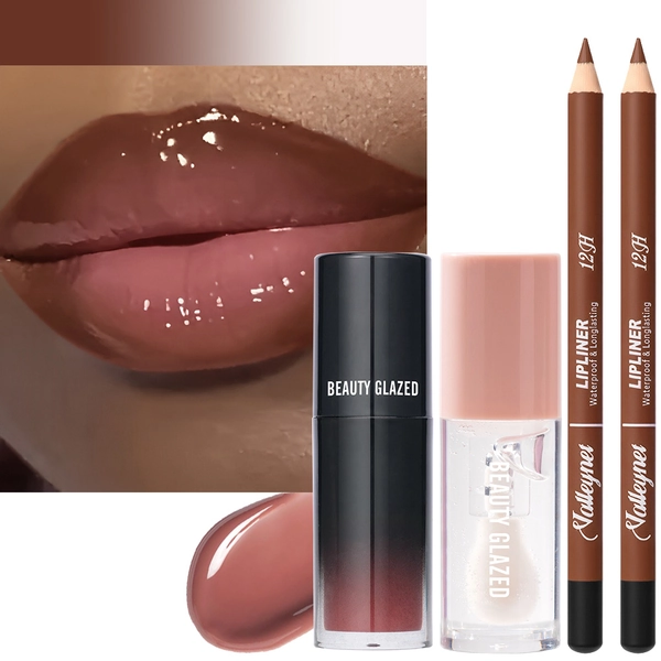 [Shimmer | Moisturizing] 3pcs/Set Shimmer Moisturizing Lip Gloss - Non-Sticky, Glitter, Long-Lasting Berry Shades, Nourishing Glossy Finish with Applicator Brush, Lip Liner and Lip Mud and Oil for All Light Beige Types, Moisturizing Lipstick, Lip Liner Sets, Lip Tint, Lipliners Women, Lip Liner Stain, Lip Liner Collections, Lip Stain Liner, Lip Liner And Lip Gloss, Lip Gloss Matte, Lip Liner Smudge Proof, Long Lasting Lip Liner, Makeup Essentials, Beauty Routine, Matte Effect, Nonsticky Formula