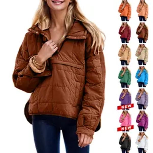 Tanming Women’s Oversized Hooded Pullover Puffer Jacket Cozy Lightweight Quilted Warm Hoodie with Chest & Side Pockets Fall Winter Spring Outwear Outfit TikTokShopBlackFriday