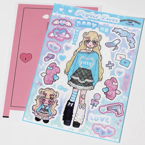 Perfect Lover Y2K Girl Deco Stickers - Kawaiienvy y2k girl blue