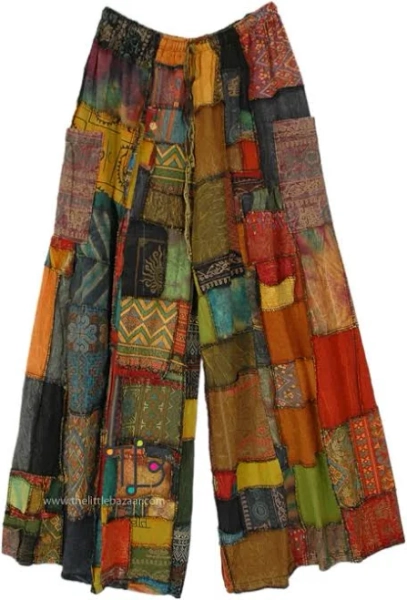 TLB Streak Patchwork Wide Leg Cotton Pants