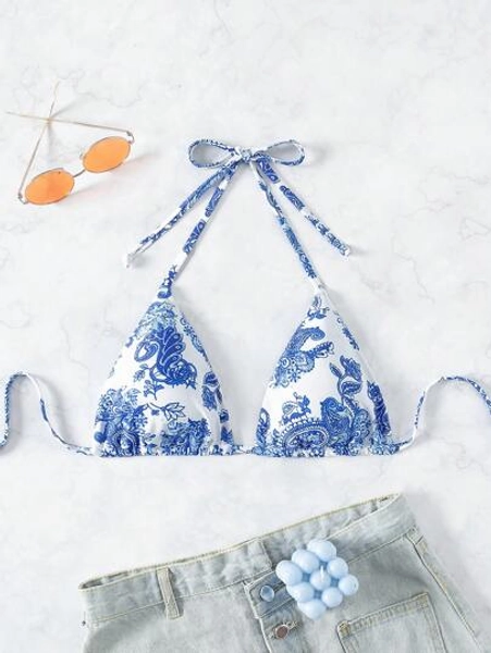 Swim Vcay Women's Summer Beach Flower Print Triangle Bikini Top