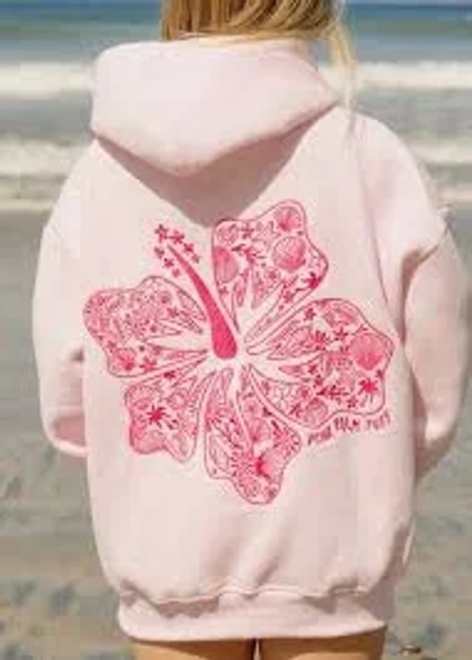 “Hawaii Hibiscus” Hoodie in Blush