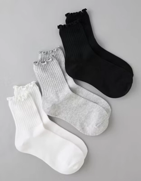 AE Ruffle Cropped Crew Socks 3-Pack