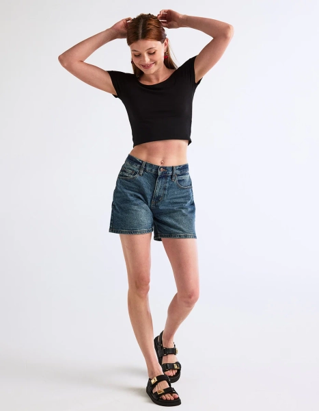 RSQ Womens High Rise Midi Shorts - Dark Wash - 23