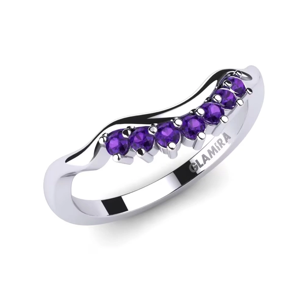 Argent 925 Ronde Améthyste Ensemble de mariée Crinkly Bague B
