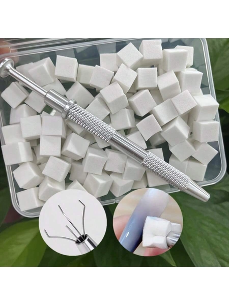 100pcs Mini Sponge Blocks With 4-Claw Tweezer, Nail Art Gradient Color Sponge, Gradient Nail Polish Tools