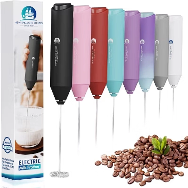 Powerful Milk Frother Wand, Mini Handheld Stainless Steel Whisk, Battery-Powered, Suitable For Coffee, Lattes, Cappuccinos, And Matcha - Black