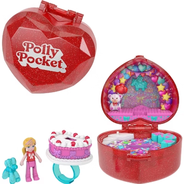 Polly Pocket Doll & Playset, Mattel 80th Anniversary Ring Box, Jewelry Box with Pet