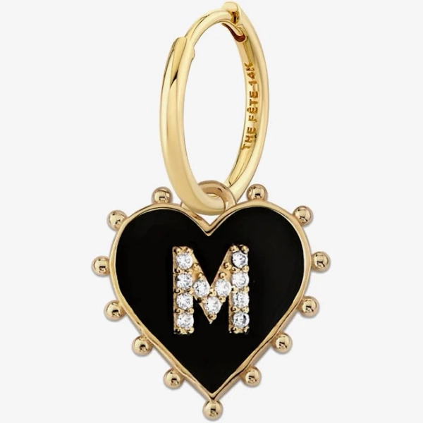 14K Solid Gold M Heart Earring