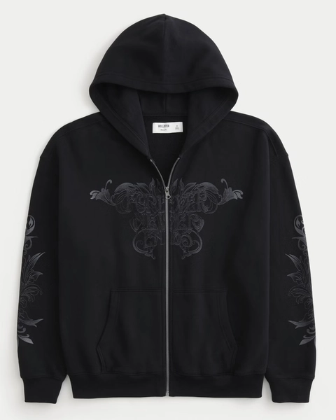 Hollister Black Graphic Zipup