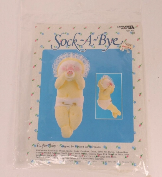 Sock-A-Bye Pacifier Baby Craft Sewing Pattern &amp; Kit #703 Leisure Arts 1983