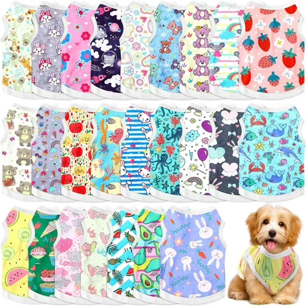 WuPing 25 Pcs Dog Shirts Printed Puppy Clothes Breathable Soft Cartoon Apparel for Dog Puppy (Size: S)