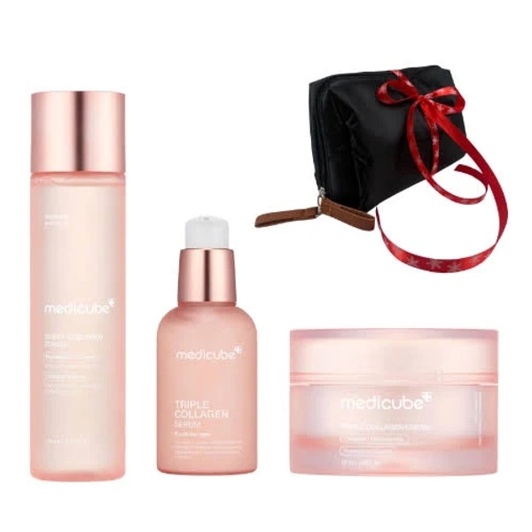 Medicube Triple Collagen Deep Glow Trio Set + Luxury Cosmetic Bag