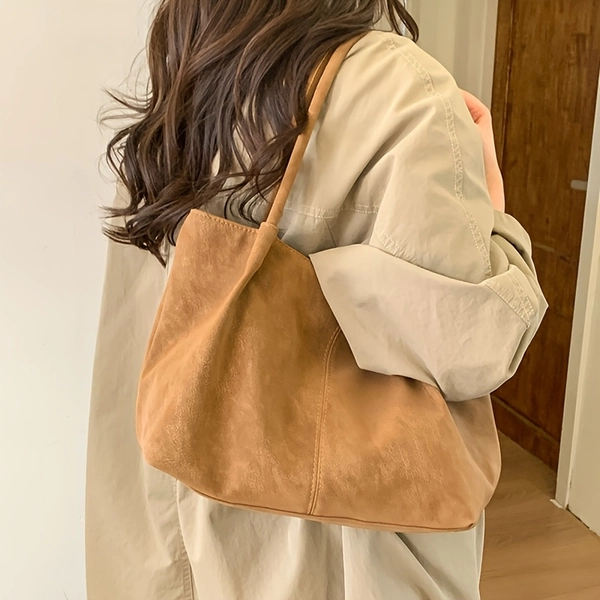 Sac bandoulière vintage en cuir synthétique grande capacité, couleur unie, fermeture éclair et sangle, sac sous-bras rétro minimaliste pour le travail, les voyages, les déplacements, le bureau, les courses - avec doublure