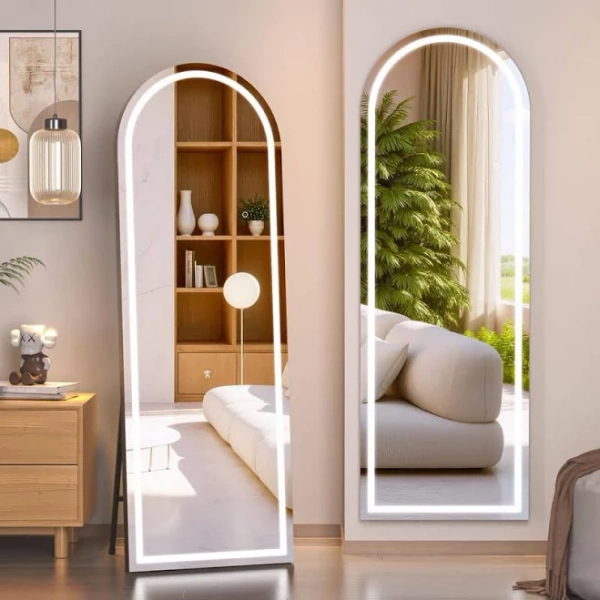 Vosuja H White Frame Arch LED Full-Length Mirror, Adjustable Brightness and Colors
